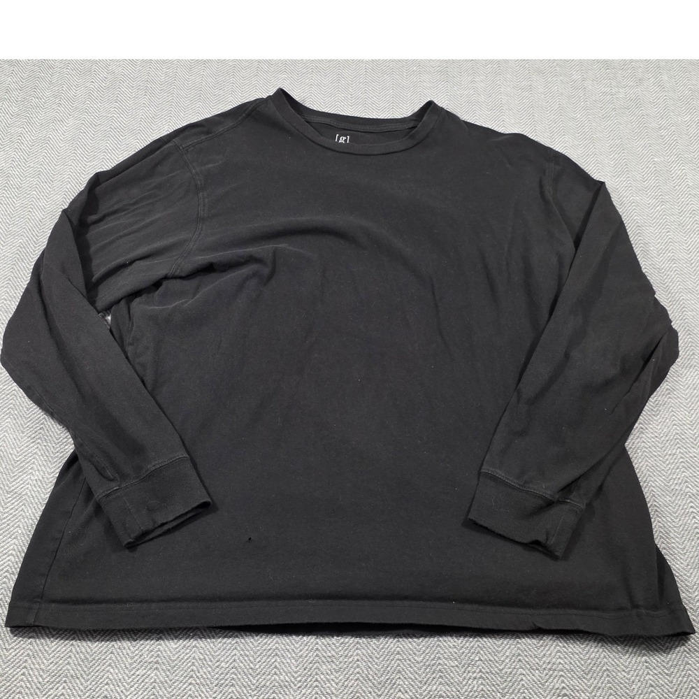 George Mens 2XL Black Long Sleeve Crew Neck T-Shirt Solid Basic Tee Ribbed Cuffs